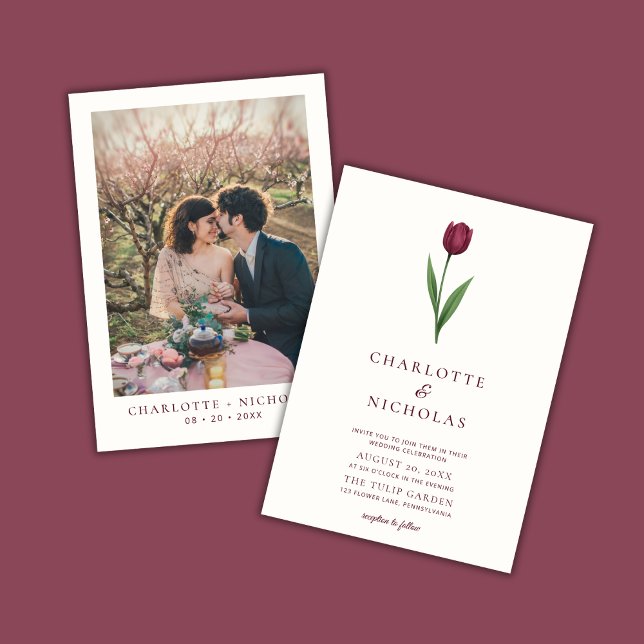 Convites Tulipa Simples Marfim Casamento Minimal Foto (Criador carregado)