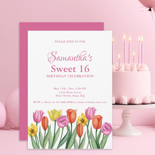 Convites Tulipas Aquarela Aniversário de 16 anos Doce