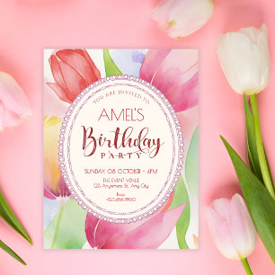 Convites Tulipas aquarela florescem aniversário