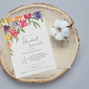 Convites Tulipas Brilhantes e Brunch de Noiva com Folhagens