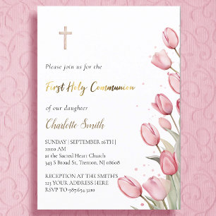 Convites tulipas cor-de-rosa   Primeira rapariga comunitári