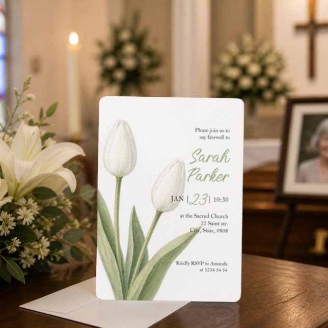 Convites Tulipas de Aquarela Branca Funeral (Criador carregado)