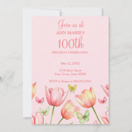 Convites Tulipas de Aquarela Rosa Cor-de-rosa Aniversário d
