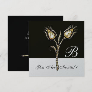 Convites TULIPAS DE DIAMANTE MONOGRAMA , Metálico Prata