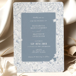 Convites Tulipas de Elegância Azul Dusty e Chrysanthemum