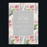 Convites Tulipas de Flor Cor de Água Rosa Escamufladas 60º<br><div class="desc">Lindas e elegantes flores/tulipas cor-de-água cor-de-rosa-claro,  cor-de-rosa,  num convite de aniversário de cor creme e 60º cinza para mulheres.</div>