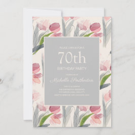 Convites Tulipas de Flor de Aquarela Rosa Corada Aniversári