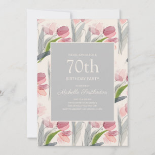 Convites Tulipas de Flor de Aquarela Rosa Corada Aniversári