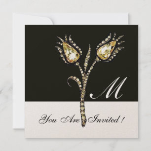Convites TULIPAS DIAMANTE MONOGRAMA , Metálico Dourado