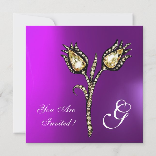 Convites TULIPAS DIAMANTE MONOGRAMA , Violeta Roxo (Frente)