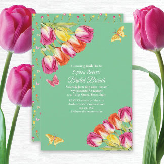 Convites Tulipas e borboletas Partido Bridal Verde Brunch