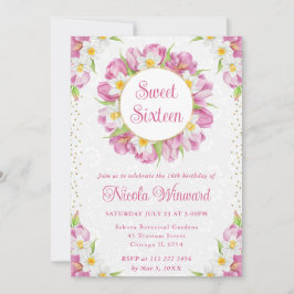 Convites Tulipas e Narcisos em Aquarela Sweet Sixteen