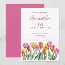 Convites Tulipas em Aquarela Aniversário de 1 ano 