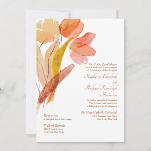 Convites Tulipas em Aquarela Elegante Terracota Casamento