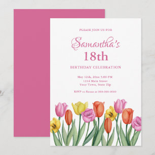 Convites Tulipas em Aquarela para 18º Aniversário