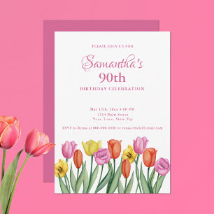 Convites Tulipas em Aquarela para Aniversário de 90 Anos
