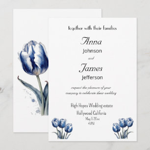 Convites Tulipas em Azul de Delft personalizáveis