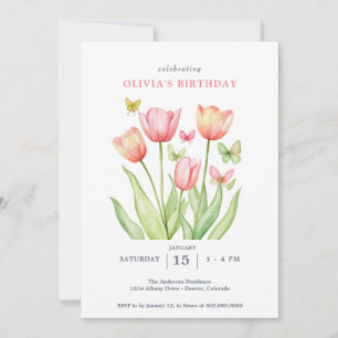 Convites Tulipas Florais em Aquarela Pêssego