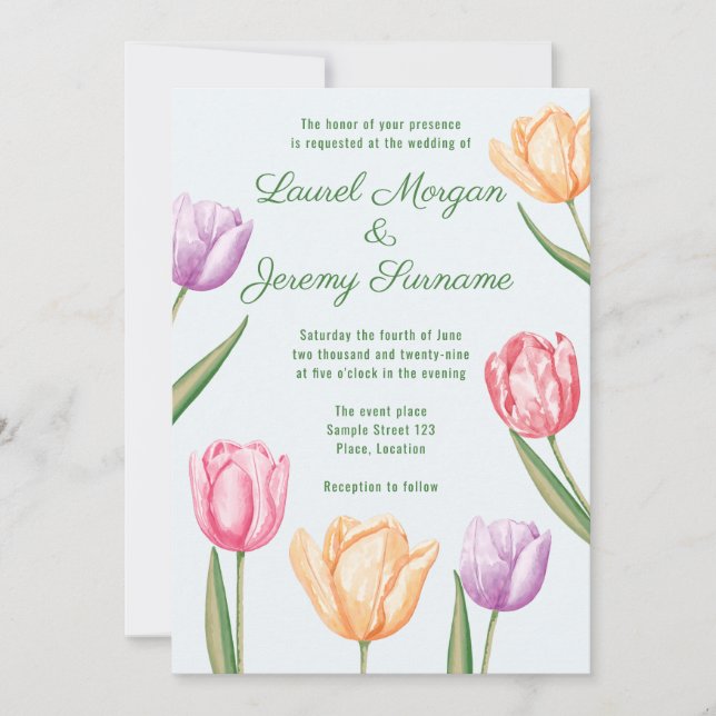 Convites Tulipas Flores Pastel Aquarela Casamento Primavera (Frente)