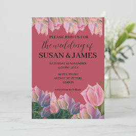 Convites Tulipas magenta-rosadas de pintura floral