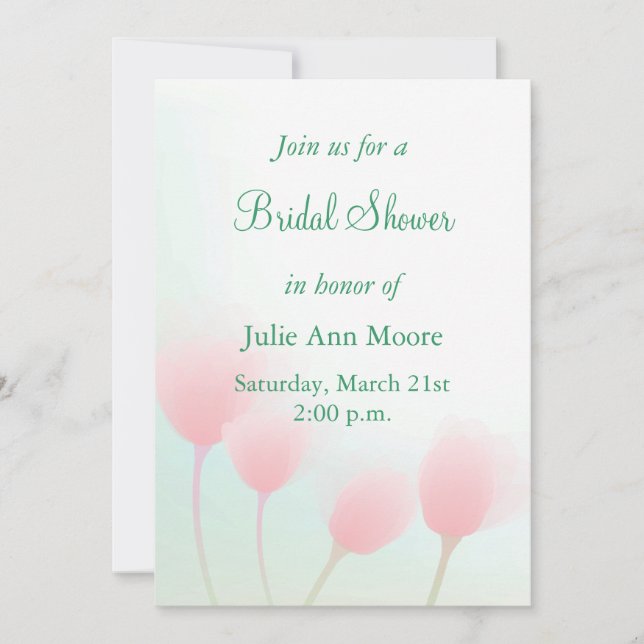 Convites Tulipas Pastel Rosa Suave Chá de Noiva (Frente)