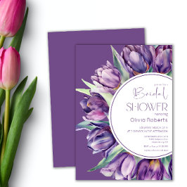 Convites Tulipas primavera púrpura Chá de panela Aquarela