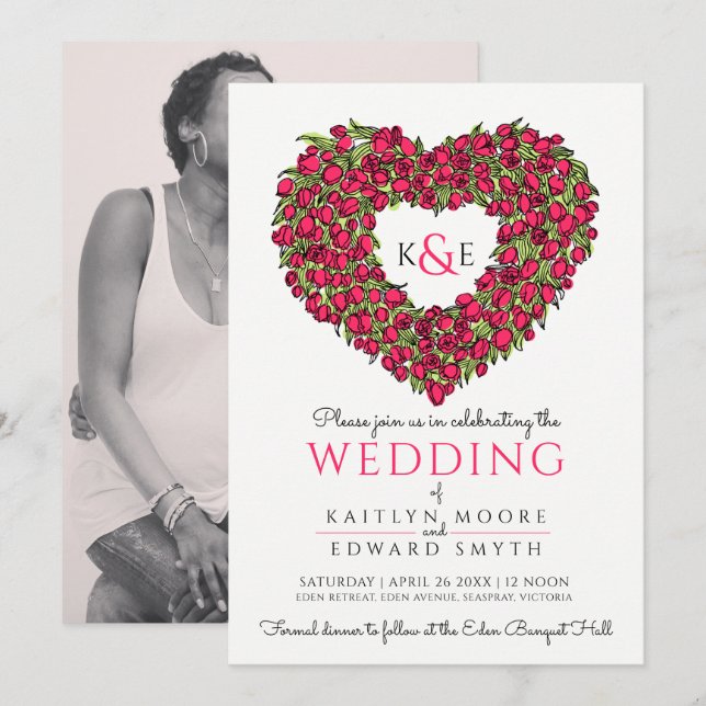 Convites Tulipas primavera vermelhas desenhando foto de cas (Frente/Verso)