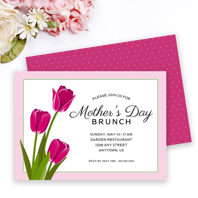 Convites Tulipas Rosa | Brunch do Dia das Mães (Criador carregado)