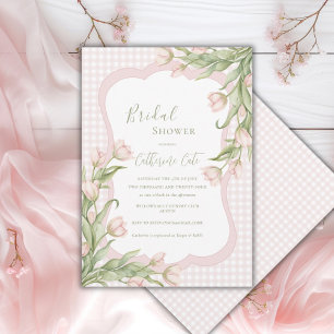Convites Tulipas Rosa Chuveiro de Noiva Floral Vintage Ging