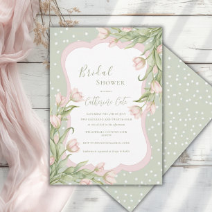 Convites Tulipas Rosa Chuveiro de Noiva Floral Vintage Sage