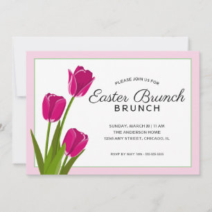 Convites Tulipas Rosa Elegantes  Brunch Páscoa