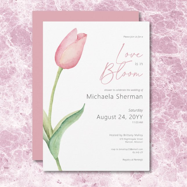 Convites Tulipas Rosa Modernas Adoram Chá De Sangue (Modern Pink Tulip Love In Bloom Shower Invitation)