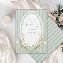 Convites Tulipas Rosa Verde Oliva Listrado Casamento Vintag