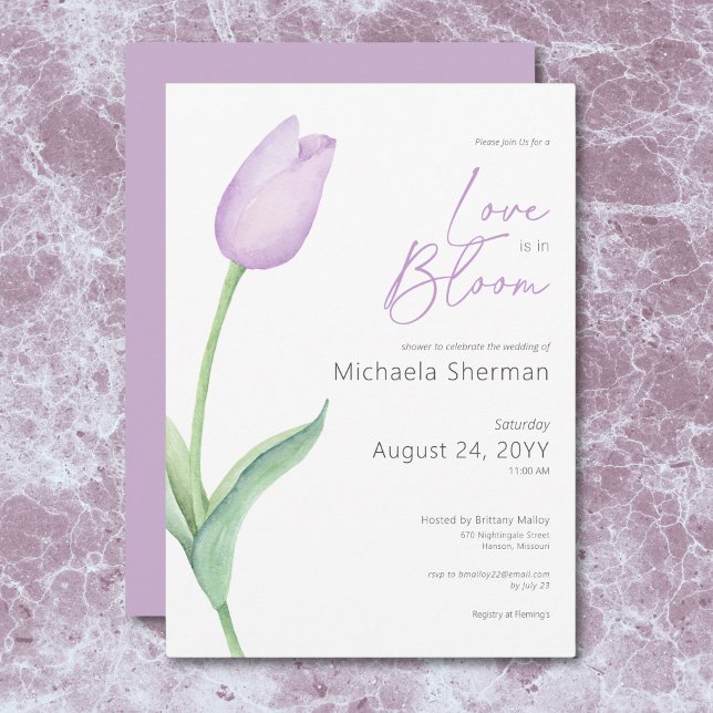 Convites Tulipas Roxas Modernas Adoram Chá De Sangue (Modern Purple Tulip Love In Bloom Shower Invitation)