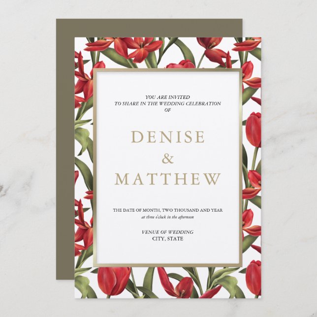 Convites Tulipas Vermelhas Aquarela Floral com Letreiro Dou (Frente/Verso)