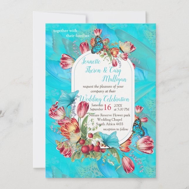 Convites Tulipas Vermelhas & Visitando e Visitando Borbolet (Frente)