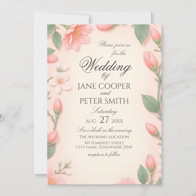 Convites Tulips and blossoms floral Wedding Invitation (Frente)