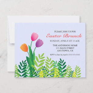 Convites Tulips Coloridos e Páscoa Greenery Brunch