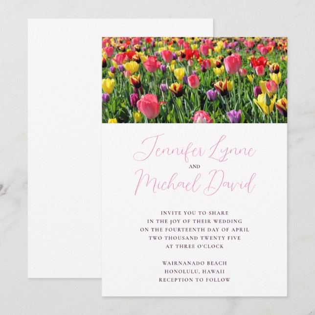 Convites Tulips Spring Wedding (Frente/Verso)