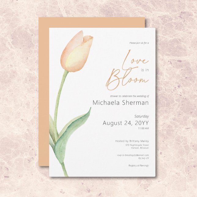 Convites Tulpa Moderna De Pêssego Com Chá De Sangue (Modern Pink Tulip Love In Bloom Shower Invitation)