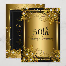 Convites Turbilhão Floral de Diamante Preto Dourado 50º Ani