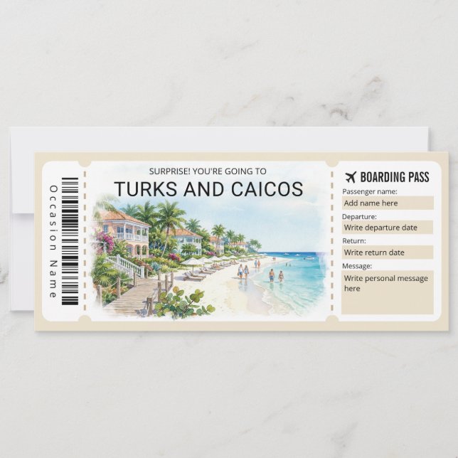 Convites Turks and Caicos Trip Boarding Pass Ticket (Frente)