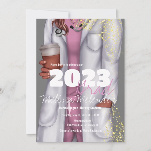 Convites Turma de 2023 Enfermeiro de Scrubs Médico Graduado (Frente)