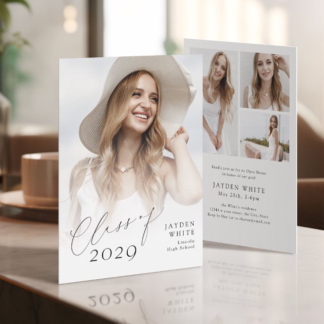 Convites Turma de 2025 Foto de Formatura em Script Moderno  (Modern Chic Script Class of 2025 Photo Graduation Invitation)