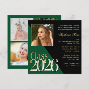 Convites Turma de 2026 Dourado Graduado Verde com Foto