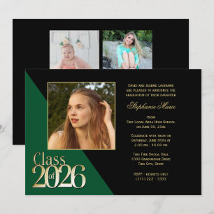 Convites Turma de 2026 Dourado Graduado Verde com Foto