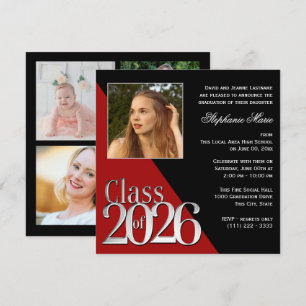 Convites Turma de 2026 Graduação Prata com Foto Vermelha