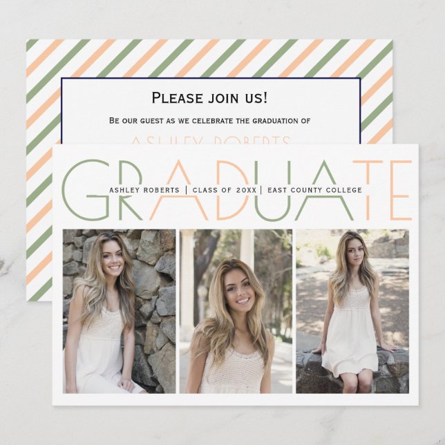 Convites Turma de 2026 verde sage, foto de formatura em pês (Frente/Verso)