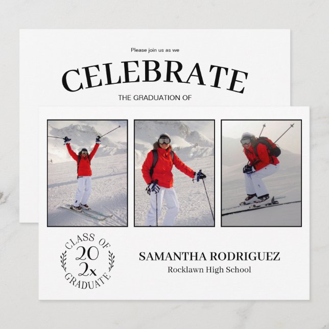 Convites Turma De Graduados 3 Foto Festa De Formatura Branc (Frente/Verso)