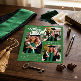 Convites Turma Verde Moderna de 2026 Graduação de 3 Fotos 